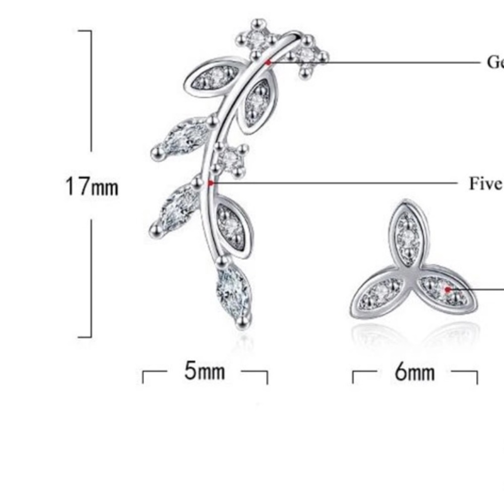 Asymmetric Sterling Silver 925 Stud Earrings - Picture 3 of 4